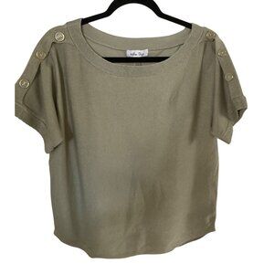 NWT Melissa Page Women's Button Detail Dolman Short-Sleeve Sweater Tea Varies